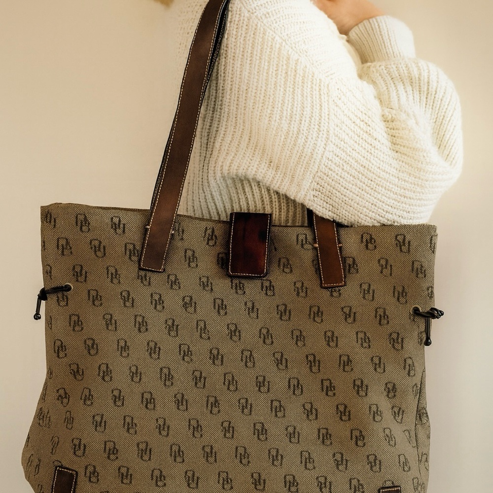 Dooney & Bourke Monogram Canvas Tote Bag with Leather Trim - Picture 2 of 7